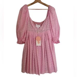 Selkie Eyelet Puff Sleeve Pink Mini Dress size XS NWT